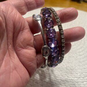 Sparkly SILVER OBAL RHINESTONE Bangle, SILVER RHINESTONE Bangle & LAVENDER #190E